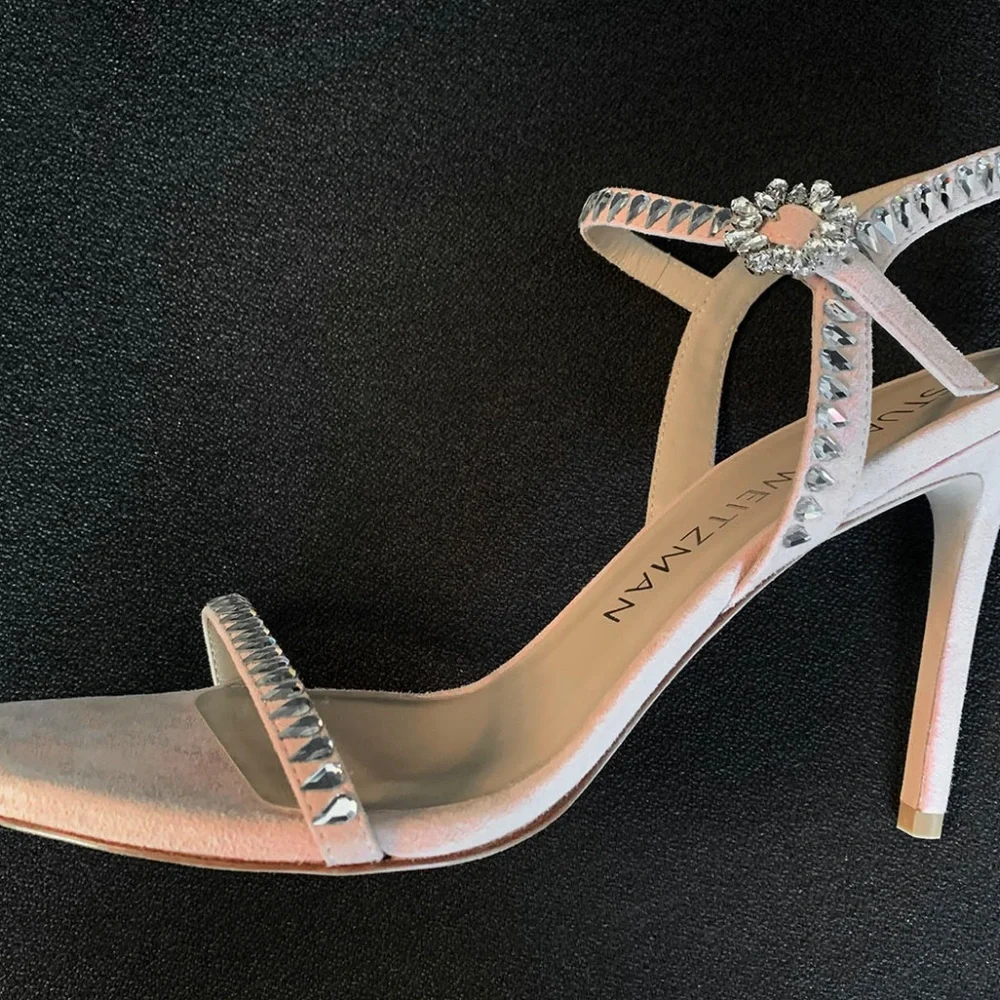 Stuart Weitzman "Gemcut 100" Blush Suede Embellished Sandals Size: 9.5B - $650 - Picture 8 of 13
